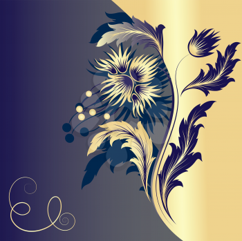 Royalty Free Clipart Image of a  Purple and Gold Background With a Flower