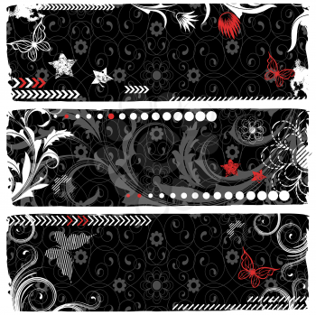 Royalty Free Clipart Image of Three Banners With Abstract Flowers and Butterflies