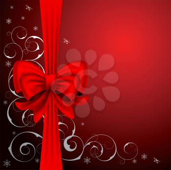 Royalty Free Clipart Image of a Christmas Background With a Red Bow