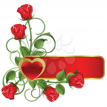 Royalty Free Clipart Image of a Heart Banner and Roses