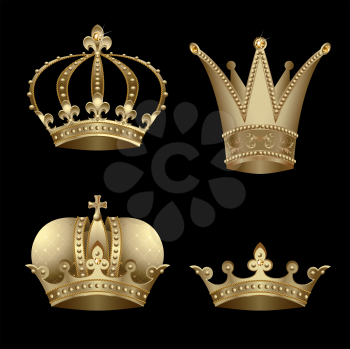 Royalty Free Clipart Image of Four Gold Crowns