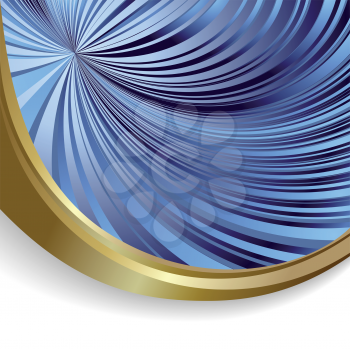 Royalty Free Clipart Image of a Blue and White Background With a Gold Band
