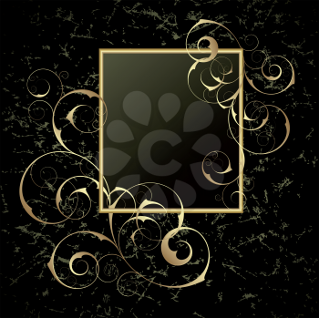 Royalty Free Clipart Image of a Gold Frame on Black