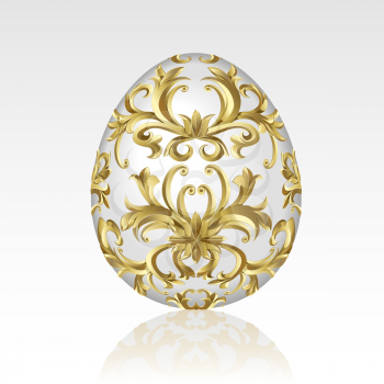 Easter egg ornate gold ornament on a white background