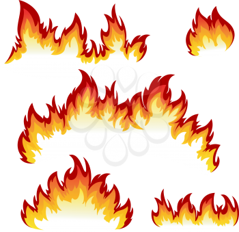Flames of different shapes on a white background.