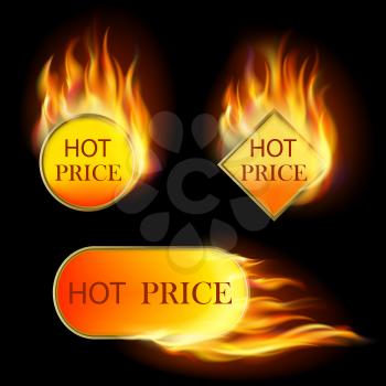 Burning with fire design sale stickers and tags. Mesh. This file contains transparency.