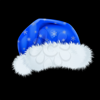 Blue Santa Claus hat with the pattern of silver snowflakes . Mesh.
