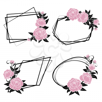 Set of frames with roses for greeting card. Isolated