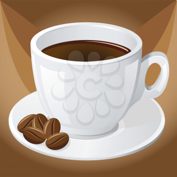 Royalty Free Clipart Image of a Cup of Coffee and Grains