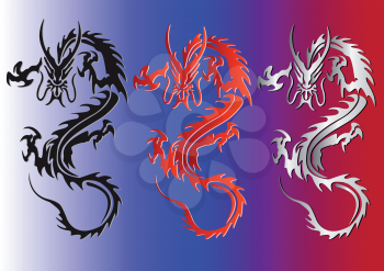 Royalty Free Clipart Image of Three Mythological Dragon Silhouettes