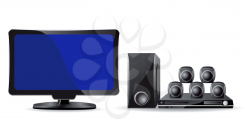 Royalty Free Clipart Image of a Television and Surround Sound System