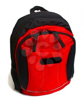 red and black backpack isolated on white background