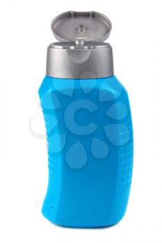 blue bottle for by shampoo isolated white background