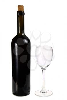 bottle with red wine and glass isolated on white background