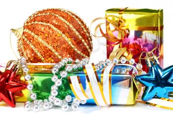 gifts with decorations for New Year and Christmas isolated on white background
