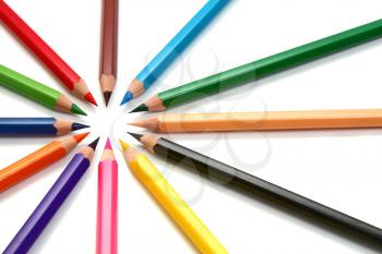 much colors sharp pencils isolated on white background