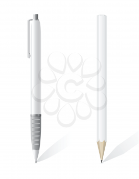 white blank pencil and pen vector illustration isolated on background