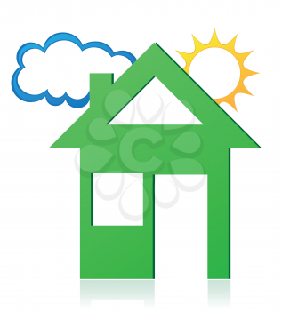Royalty Free Clipart Image of a House, Sun and Cloud