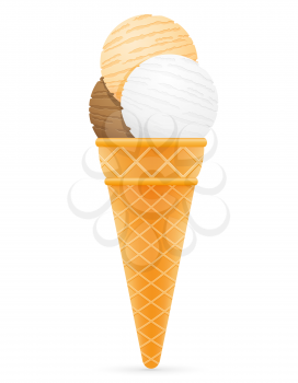 ice cream balls in waffle cone vector illustration isolated on white background