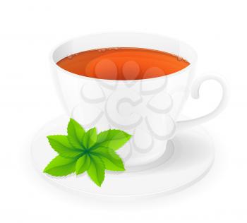 porcelain cup of tea with mint vector illustration isolated on white background