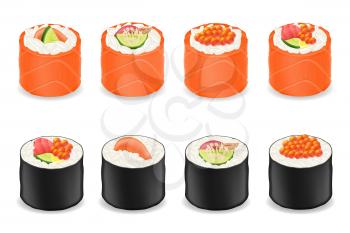 sushi rolls in red fish seaweed nori vector illustration isolated on white background