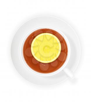 porcelain cup of tea with lemon vector illustration isolated on white background