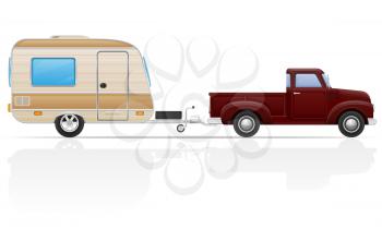 old retro car pickup with trailer vector illustration isolated on white background