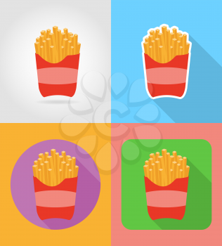 fried potatoes fast food flat icons with the shadow vector illustration isolated on background