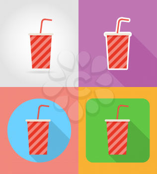 soda in a paper cup fast food flat icons with the shadow vector illustration isolated on background
