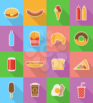 fast food flat icons with the shadow vector illustration isolated on background