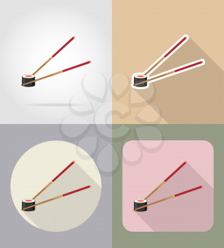 sushi with chopsticks food and objects flat icons vector illustration isolated on background