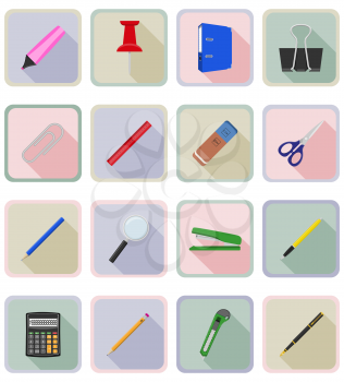 stationery equipment set flat icons vector illustration isolated on white background