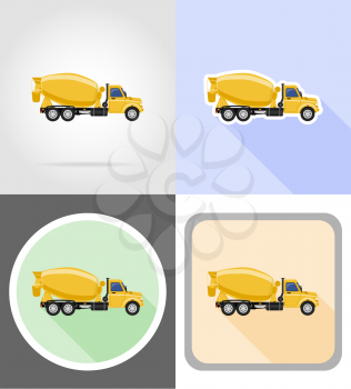 truck concrete mixer flat icons vector illustration isolated on background