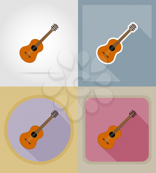 acoustic guitar flat icons vector illustration isolated on background