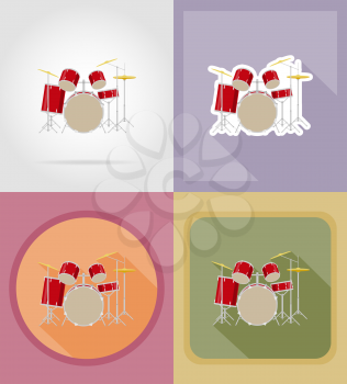 drum set kit flat icons vector illustration isolated on background