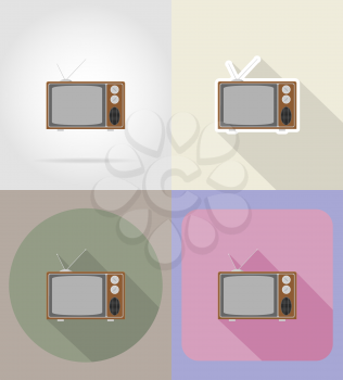 old retro vintage tv flat icons vector illustration isolated on background