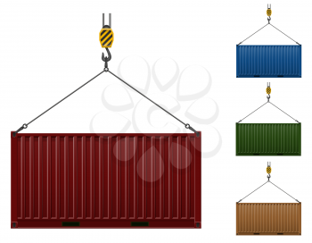 container hanging on the hook of a crane vector illustration isolated on white background