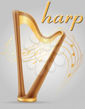 harp musical instruments stock vector illustration isolated on gray background