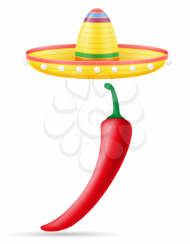 sombrero national mexican headdress and peper vector illustration isolated on white background