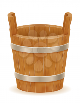 wooden bucket with wood texture old retro vintage vector illustration isolated on white background