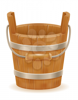 wooden bucket with wood texture old retro vintage vector illustration isolated on white background