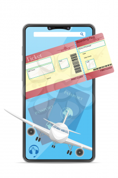 smartphone concept online air ticket cashier vector illustration isolated on white background