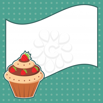 Royalty Free Clipart Image of a Cupcake With a Message Cloud