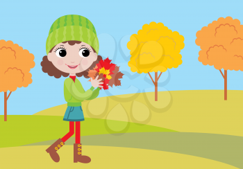 Royalty Free Clipart Image of a Girl Outside in Autumn