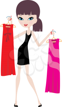 Royalty Free Clipart Image of a Girl With Clothes on a Hanger