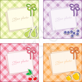 Royalty Free Clipart Image of Fruit Frames on Gingham