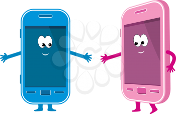 Royalty Free Clipart Image of a Pink and a Blue Phone
