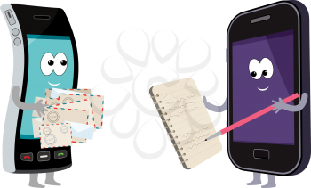 Royalty Free Clipart Image of Smart Phones With Correspondence