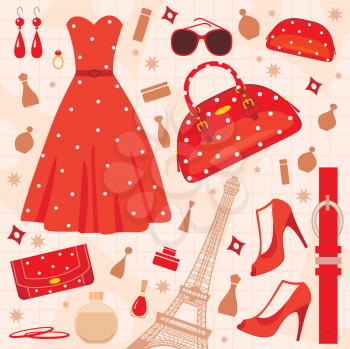 Royalty Free Clipart Image of a French Fashion Set Background