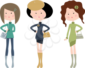 Royalty Free Clipart Image of Three Young Women